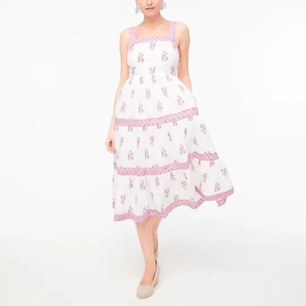 J. Crew | Block-print squareneck tiered midi dress